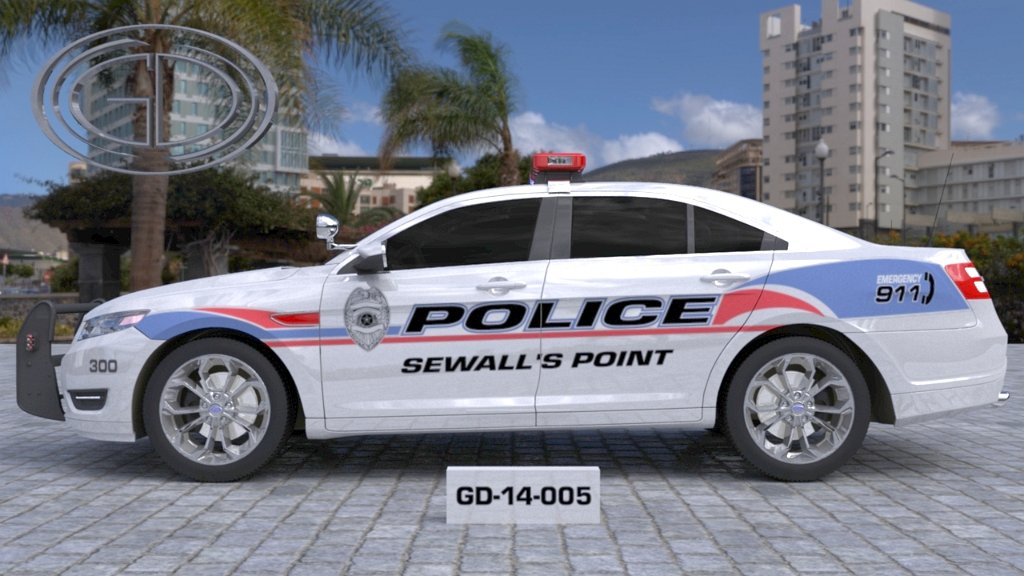 sideview design of a seawall's point police car