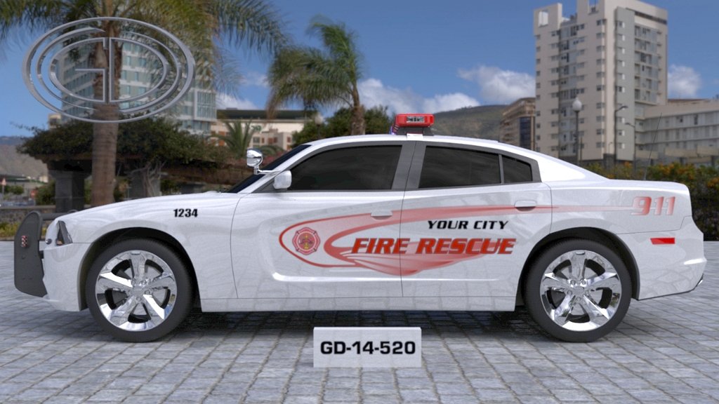 sideview design of your city fire rescue car with a model of GD-14-520