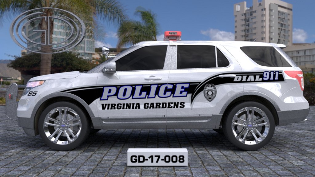 sideview design of a virginia garden police car GD-17-008-2