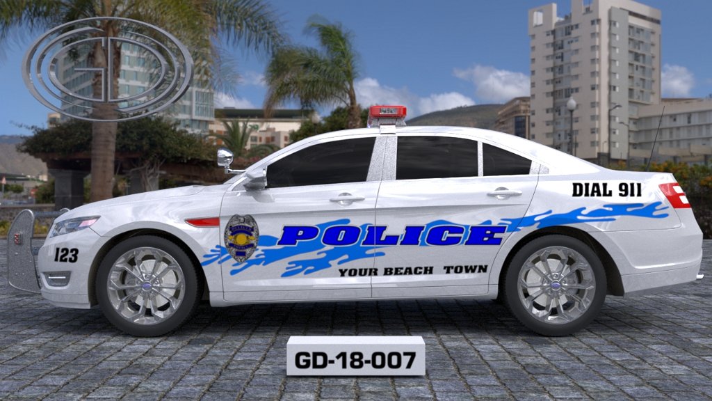 sideview design of a your beach town police car