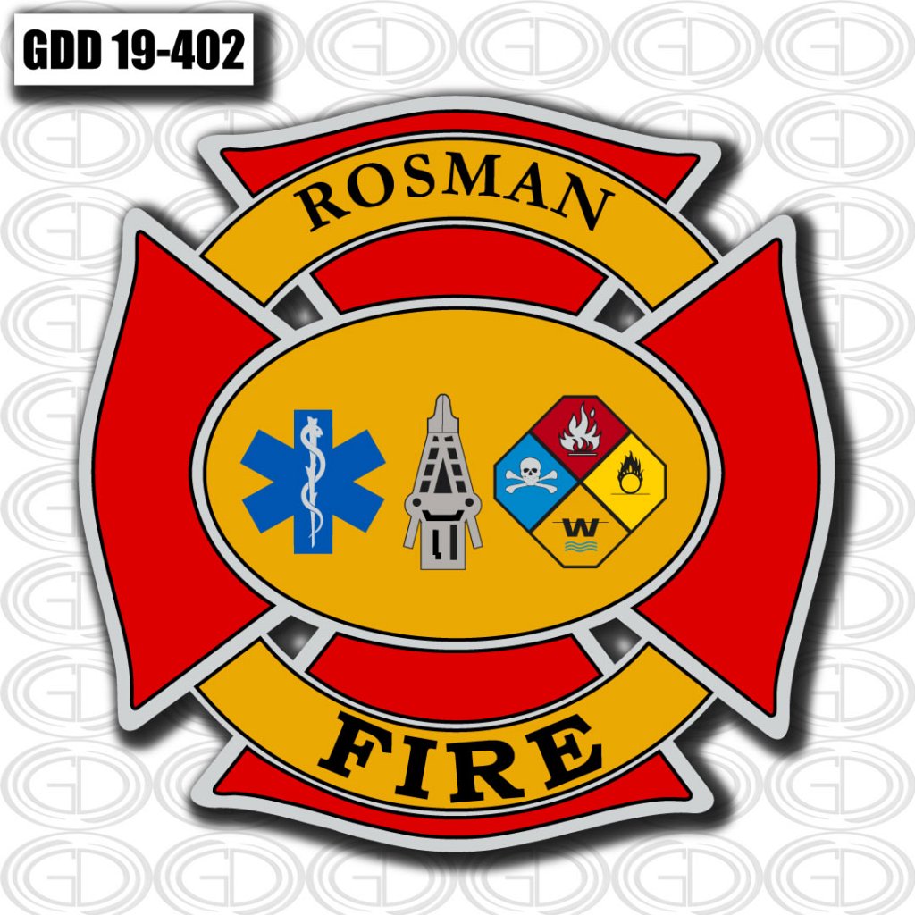 rosman fire logo design with red and yellow color design
