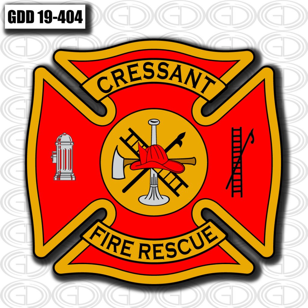 cressant fire rescue yellow and red color line design