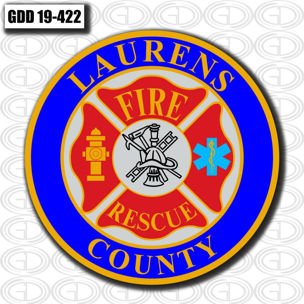 laurens county fire rescue blue yellow and red color logo design