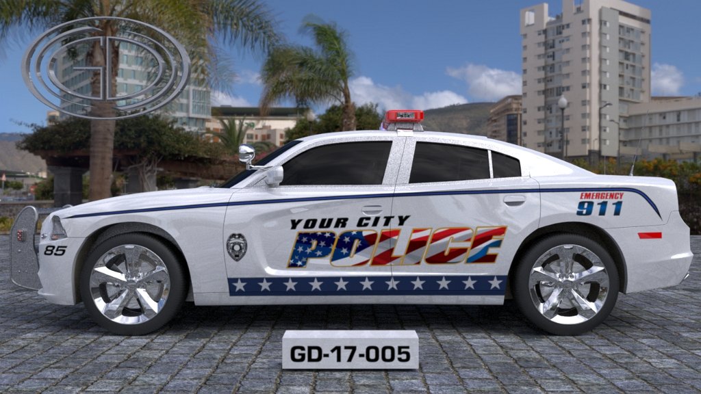 sideview of a white USA flag designed police car GD-17-005