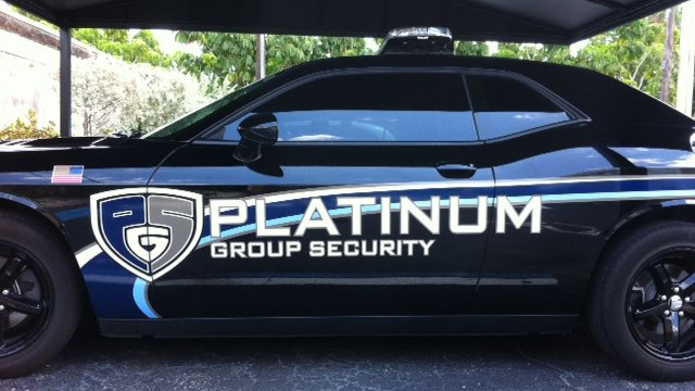 black platinum group security car with logo design