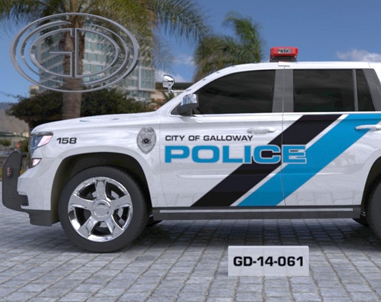 sideview design of a city of galloway police suv car