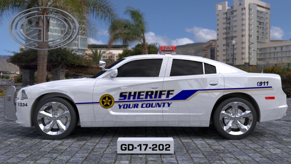 white sheriff county car with blue font design