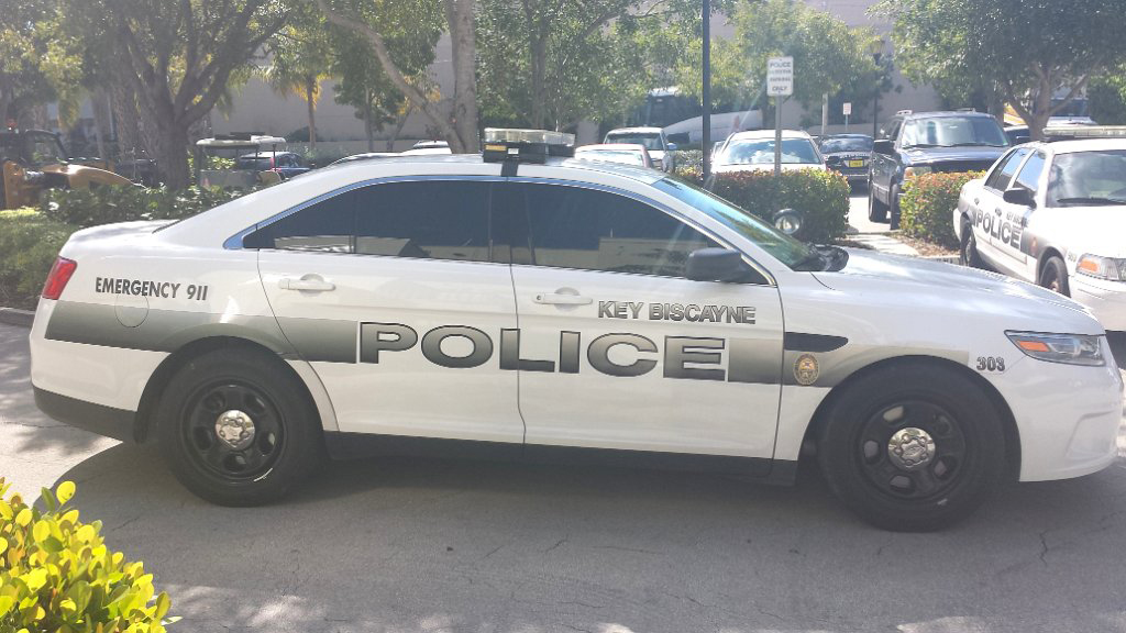 biscayne police white car with grey line and logo design