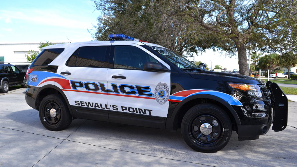 sewalls point police black and white graphic design with logo